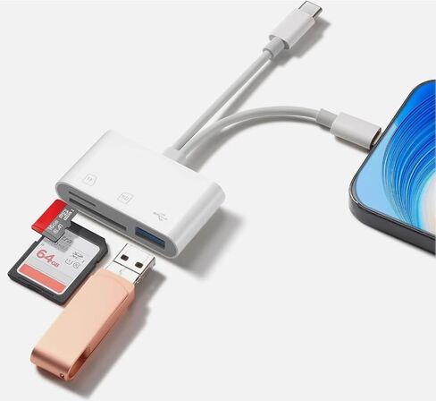 قارئ بطاقات SD مزدوج Lightning وUSB-C، محول 3 في 1 SD/TF/USB-A لأجهزة iPhone وiPad وAndroid - نقل الصور/الفيديو عالي السرعة، التوصيل والتشغيل، لا يتطلب تطبيقًا in Kuwait