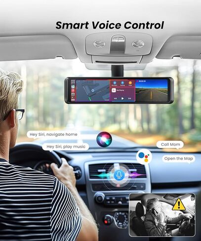 4K Rear View Mirror Camera with Carplay & Android Auto: 11.26" Smart Touch Screen Mirror Dash Cam Front and Rear with Voice Control, Parking Monitor, Reverse Assist for Car Truck SUV Van (64GB Card) in Kuwait