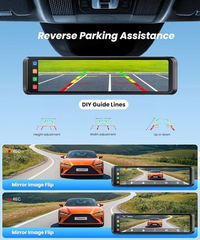 4K Rear View Mirror Camera with Carplay & Android Auto: 11.26" Smart Touch Screen Mirror Dash Cam Front and Rear with Voice Control, Parking Monitor, Reverse Assist for Car Truck SUV Van (64GB Card) in Kuwait