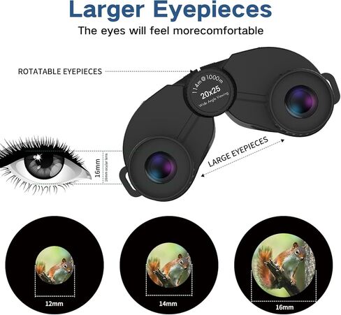 مناظير مدمجة مقاس 20 × 25 للبالغين والأطفال، مناظير مقاومة للماء كبيرة الحجم للصيادين، سهلة التركيز على مشاهدة الطيور أثناء المشي لمسافات طويلة في الهواء الطلق، باللون الأسود in Kuwait