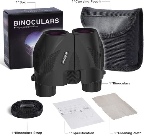مناظير مدمجة مقاس 20 × 25 للبالغين والأطفال، مناظير مقاومة للماء كبيرة الحجم للصيادين، سهلة التركيز على مشاهدة الطيور أثناء المشي لمسافات طويلة في الهواء الطلق، باللون الأسود in Kuwait
