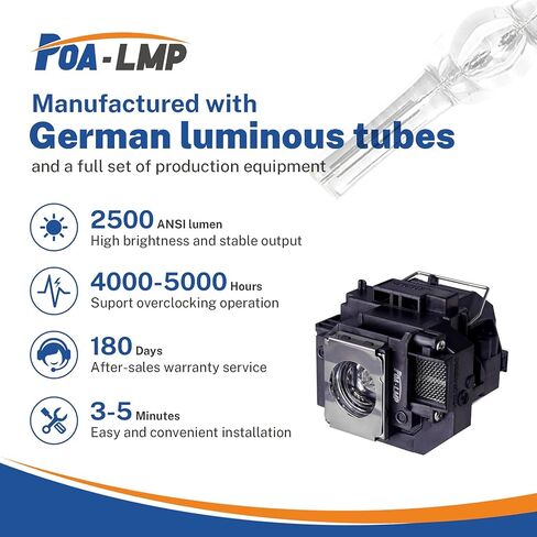 LP54 مصباح بروجيكتور بديل لـ ELPLP54 ELPLP58 Epson PowerLite Home Cinema EX71 EX51 EX31 W7 S7 S9 705HD 1220 1260 VS200 EX7200 EX5200 EX3200 EB-X8 EB-X7 EB-X72 EB-W8 EB-W7 EB-S8 EB-S82 إب-S7 in Kuwait