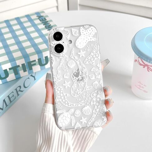 NITITOP متوافق مع هاتف iPhone 17، جراب شفاف لطيف على شكل حوت البحر والمحيط الحيواني للنساء والفتيات، عدسة كاميرا كاملة، غطاء هاتف واقٍ نحيف مقاوم للصدمات - سلحفاة بيضاء in Kuwait