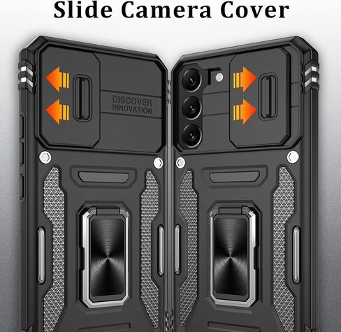 Gritup for Samsung Galaxy S22 Case with 2-Pack HD Screen Protectors and Slide Camera Cover，12 FT Military Grade Drop Protection，Magnetic Ring Holder Kickstand Protective Phone Case,Black in Kuwait