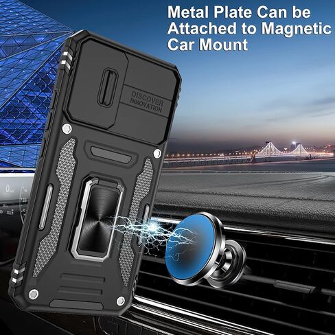 Gritup for Samsung Galaxy S22 Case with 2-Pack HD Screen Protectors and Slide Camera Cover，12 FT Military Grade Drop Protection，Magnetic Ring Holder Kickstand Protective Phone Case,Black in Kuwait