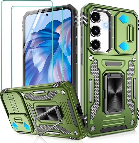 Gritup for Samsung Galaxy S22 Case with 2-Pack HD Screen Protectors and Slide Camera Cover，12 FT Military Grade Drop Protection，Magnetic Ring Holder Kickstand Protective Phone Case,Black in Kuwait
