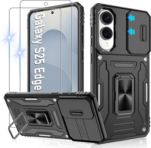 Gritup for Samsung Galaxy S22 Case with 2-Pack HD Screen Protectors and Slide Camera Cover，12 FT Military Grade Drop Protection，Magnetic Ring Holder Kickstand Protective Phone Case,Black in Kuwait