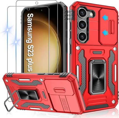 Gritup for Samsung Galaxy S22 Case with 2-Pack HD Screen Protectors and Slide Camera Cover，12 FT Military Grade Drop Protection，Magnetic Ring Holder Kickstand Protective Phone Case,Black in Kuwait