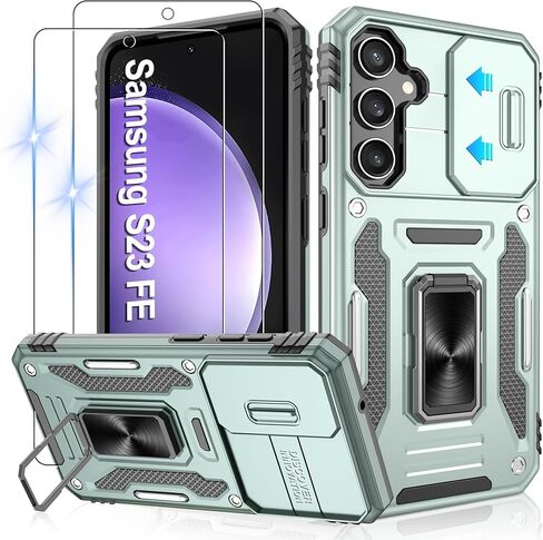 Gritup for Samsung Galaxy S22 Case with 2-Pack HD Screen Protectors and Slide Camera Cover，12 FT Military Grade Drop Protection，Magnetic Ring Holder Kickstand Protective Phone Case,Black in Kuwait