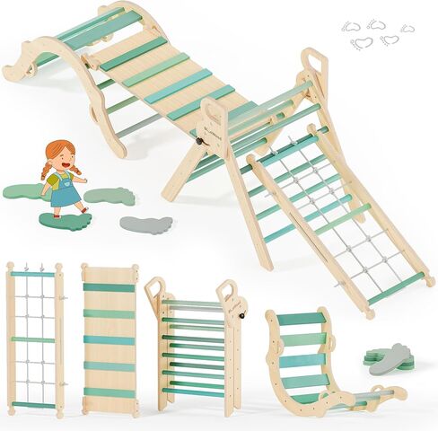 BlueWood 2025 8-in-1 Pikler Triangle Climbing Set Toddler Toys Indoor Baby Jungle Gym Climber Playground for Kids - Mauve Pink in Saudi Arabia