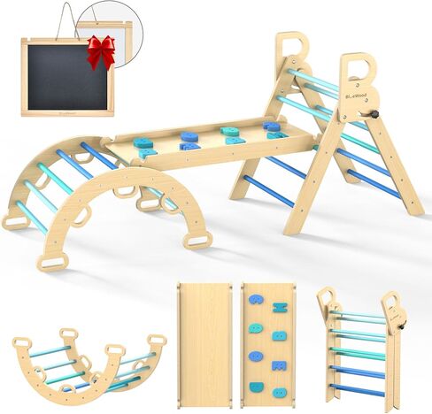 BlueWood 2025 8-in-1 Pikler Triangle Climbing Set Toddler Toys Indoor Baby Jungle Gym Climber Playground for Kids - Mauve Pink in Saudi Arabia