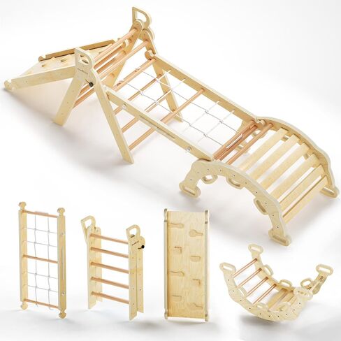 BlueWood 2025 8-in-1 Pikler Triangle Climbing Set Toddler Toys Indoor Baby Jungle Gym Climber Playground for Kids - Mauve Pink in Saudi Arabia