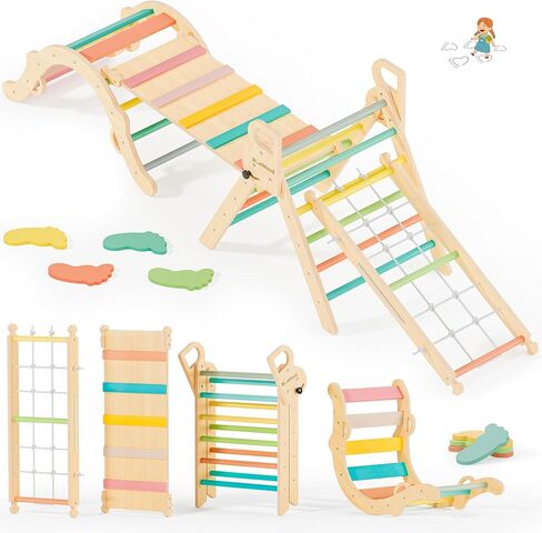 BlueWood 2025 8-in-1 Pikler Triangle Climbing Set Toddler Toys Indoor Baby Jungle Gym Climber Playground for Kids - Mauve Pink in Saudi Arabia