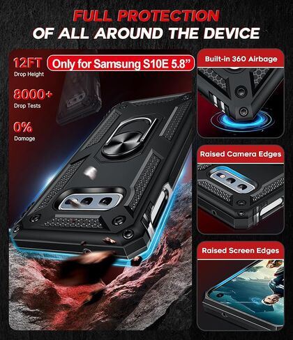 حافظة هاتف LeYi لهاتف Samsung Galaxy S10E: [𝐍𝐨𝐭 𝐅𝐢𝐭 𝐒𝟏𝟎]، مع واقي شاشة زجاجي وواقي عدسة الكاميرا، غطاء خلوي Android من الدرجة العسكرية مع حلقة مغناطيسية لهاتف Samsung S10E 5G، أسود in Kuwait