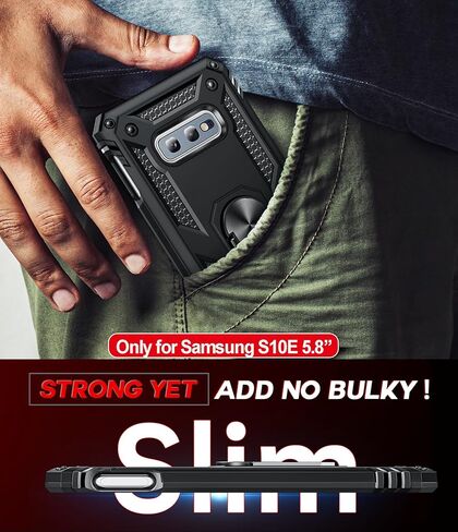 حافظة هاتف LeYi لهاتف Samsung Galaxy S10E: [𝐍𝐨𝐭 𝐅𝐢𝐭 𝐒𝟏𝟎]، مع واقي شاشة زجاجي وواقي عدسة الكاميرا، غطاء خلوي Android من الدرجة العسكرية مع حلقة مغناطيسية لهاتف Samsung S10E 5G، أسود in Kuwait