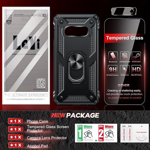 حافظة هاتف LeYi لهاتف Samsung Galaxy S10E: [𝐍𝐨𝐭 𝐅𝐢𝐭 𝐒𝟏𝟎]، مع واقي شاشة زجاجي وواقي عدسة الكاميرا، غطاء خلوي Android من الدرجة العسكرية مع حلقة مغناطيسية لهاتف Samsung S10E 5G، أسود in Kuwait