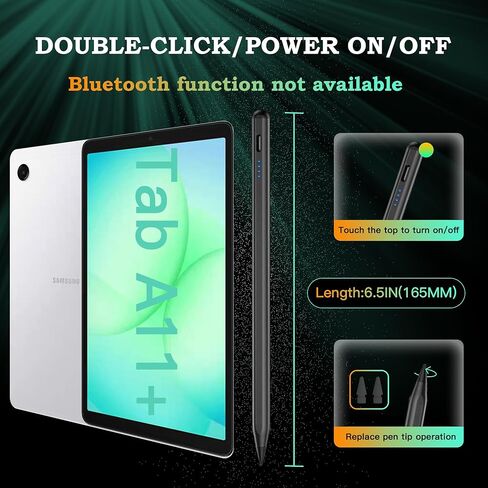 قلم ستايلس لجهاز Samsung Galaxy Tab A11+/A11 Android S Pen متوافق مع Galaxy Table A9+/A9 8.7/11 بوصة شحن سريع للطاولة، امتصاص مغناطيسي (أسود) in Saudi Arabia