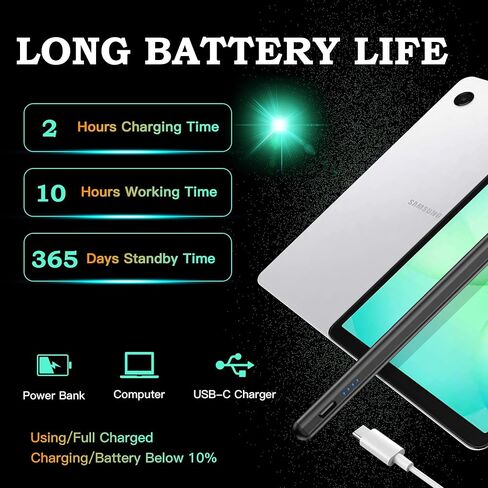 قلم ستايلس لجهاز Samsung Galaxy Tab A11+/A11 Android S Pen متوافق مع Galaxy Table A9+/A9 8.7/11 بوصة شحن سريع للطاولة، امتصاص مغناطيسي (أسود) in Saudi Arabia