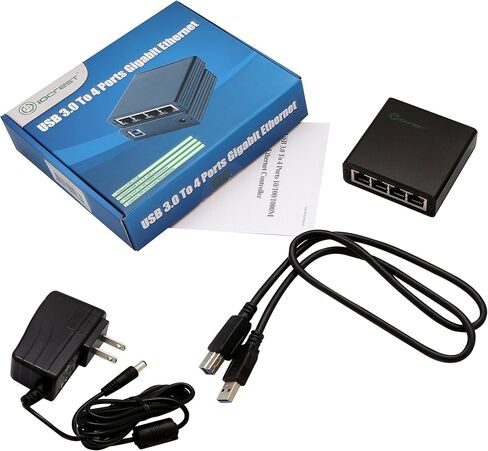 4 Port RJ45 Gigabit USB 3.0 Network Adapter NIC RTL8153 RealTek SY-HUB24047, Black in Saudi Arabia