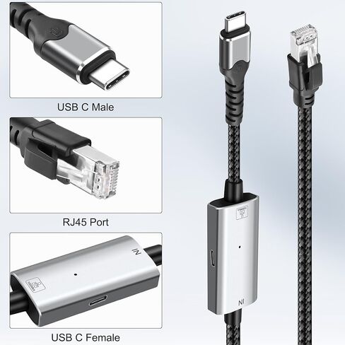 كابل محول USB من النوع C إلى إيثرنت من MEIRIYFA من النوع C إلى سلك RJ45 مع شحن سريع USB-C أنثى 100 واط PD، شبكة LAN جيجابت 1000 ميجابت في الثانية وشحن 2 في 1 لأجهزة الكمبيوتر المحمول والكمبيوتر الشخصي والهاتف -6.56 قدم in Saudi Arabia
