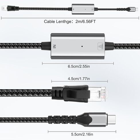 كابل محول USB من النوع C إلى إيثرنت من MEIRIYFA من النوع C إلى سلك RJ45 مع شحن سريع USB-C أنثى 100 واط PD، شبكة LAN جيجابت 1000 ميجابت في الثانية وشحن 2 في 1 لأجهزة الكمبيوتر المحمول والكمبيوتر الشخصي والهاتف -6.56 قدم in Saudi Arabia