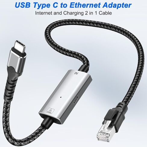 كابل محول USB من النوع C إلى إيثرنت من MEIRIYFA من النوع C إلى سلك RJ45 مع شحن سريع USB-C أنثى 100 واط PD، شبكة LAN جيجابت 1000 ميجابت في الثانية وشحن 2 في 1 لأجهزة الكمبيوتر المحمول والكمبيوتر الشخصي والهاتف -6.56 قدم in Saudi Arabia