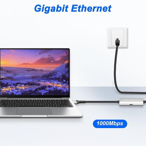 كابل محول USB من النوع C إلى إيثرنت من MEIRIYFA من النوع C إلى سلك RJ45 مع شحن سريع USB-C أنثى 100 واط PD، شبكة LAN جيجابت 1000 ميجابت في الثانية وشحن 2 في 1 لأجهزة الكمبيوتر المحمول والكمبيوتر الشخصي والهاتف -6.56 قدم in Saudi Arabia