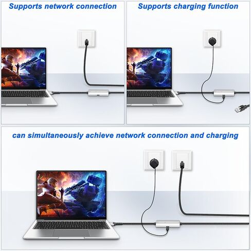 كابل محول USB من النوع C إلى إيثرنت من MEIRIYFA من النوع C إلى سلك RJ45 مع شحن سريع USB-C أنثى 100 واط PD، شبكة LAN جيجابت 1000 ميجابت في الثانية وشحن 2 في 1 لأجهزة الكمبيوتر المحمول والكمبيوتر الشخصي والهاتف -6.56 قدم in Saudi Arabia