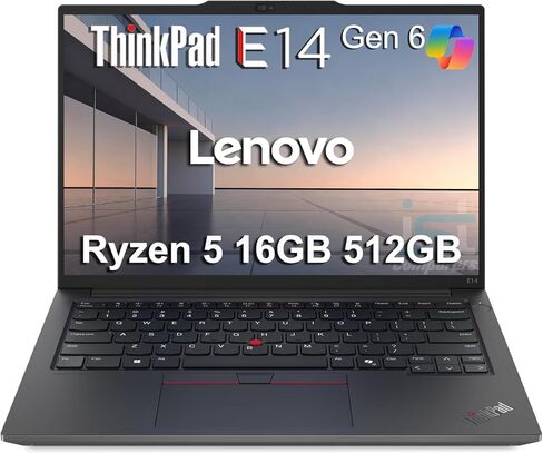 Lenovo ThinkPad E14 Gen 6 Business Laptop (14 بوصة FHD+ مضاد للتوهج، AMD Ryzen 5 7535U (> Intel i7-1355U)، ذاكرة الوصول العشوائي DDR5 سعة 32 جيجابايت، 1 تيرابايت SSD) بصمة الإصبع، إضاءة خلفية، كاميرا ويب 1080 بكسل، إيثرنت، Win 11 Pro مع مساعد الطيار in Kuwait