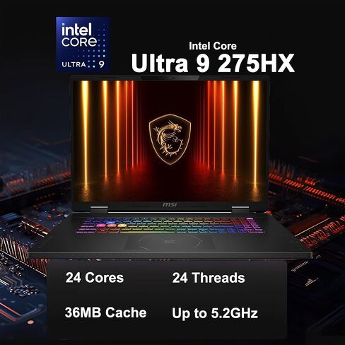 msi Crosshair 18 HX AI Gaming Laptop 18" QHD+ IPS 240Hz Intel 24-core Ultra 9 275HX (>i9-14900HX) 32GB DDR5 1TB SSD GeForce RTX 5070 (Up to 798 AI Tops) RGB Backlit Thunderbolt Win11Pro ICP Hub in Saudi Arabia