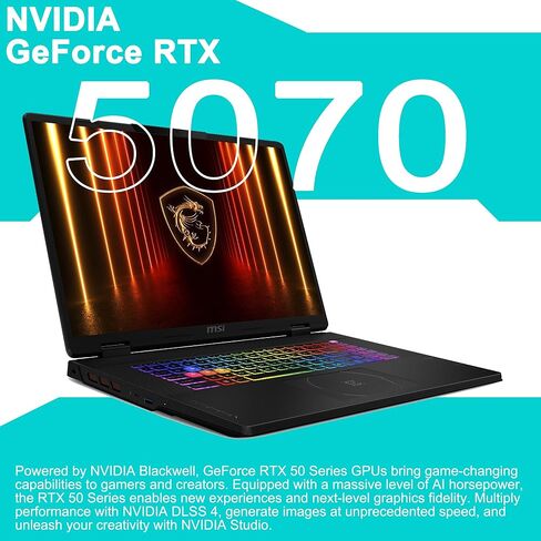 msi Crosshair 18 HX AI Gaming Laptop 18" QHD+ IPS 240Hz Intel 24-core Ultra 9 275HX (>i9-14900HX) 32GB DDR5 1TB SSD GeForce RTX 5070 (Up to 798 AI Tops) RGB Backlit Thunderbolt Win11Pro ICP Hub in Saudi Arabia