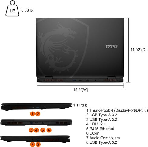 msi Crosshair 18 HX AI Gaming Laptop 18" QHD+ IPS 240Hz Intel 24-core Ultra 9 275HX (>i9-14900HX) 32GB DDR5 1TB SSD GeForce RTX 5070 (Up to 798 AI Tops) RGB Backlit Thunderbolt Win11Pro ICP Hub in Saudi Arabia
