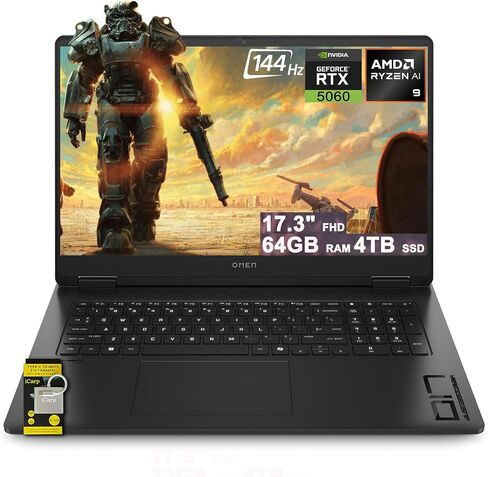 كمبيوتر محمول HP Omen 17 Gaming AI مقاس 17.3 بوصة FHD IPS 144 هرتز (100% sRGB) AMD Zen 5 10-core Ryzen AI 9 365 (ما يصل إلى 50 سطحًا) ذاكرة الوصول العشوائي 32 جيجابايت 1 تيرابايت SSD GeForce RTX 5060 (ما يصل إلى 572 سطح AI) RGB بإضاءة خلفية HyperX Win11Pr in Kuwait