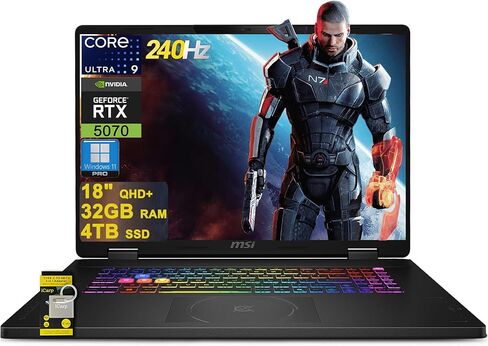 msi Crosshair 18 HX AI Gaming Laptop 18" QHD+ IPS 240Hz Intel 24-core Ultra 9 275HX (>i9-14900HX) 32GB DDR5 1TB SSD GeForce RTX 5070 (Up to 798 AI Tops) RGB Backlit Thunderbolt Win11Pro ICP Hub in Saudi Arabia
