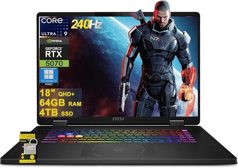 msi Crosshair 18 HX AI Gaming Laptop 18" QHD+ IPS 240Hz Intel 24-core Ultra 9 275HX (>i9-14900HX) 32GB DDR5 1TB SSD GeForce RTX 5070 (Up to 798 AI Tops) RGB Backlit Thunderbolt Win11Pro ICP Hub in Saudi Arabia