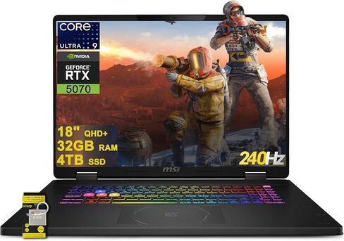 msi Crosshair 18 HX AI Gaming Laptop 18" QHD+ IPS 240Hz Intel 24-core Ultra 9 275HX (>i9-14900HX) 32GB DDR5 1TB SSD GeForce RTX 5070 (Up to 798 AI Tops) RGB Backlit Thunderbolt Win11Pro ICP Hub in Saudi Arabia