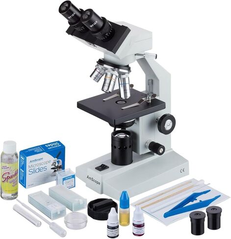 AmScope B100C-SP14-CLS-50P100S Binocular Biological Microscope 40X-2500X with Extensive Slide Preparation Kit in Saudi Arabia