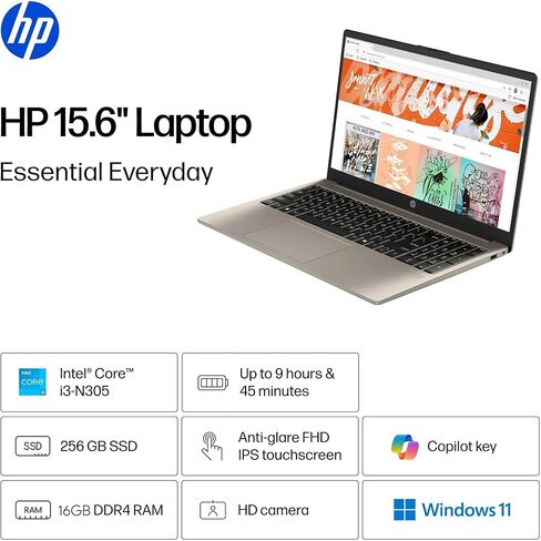 كمبيوتر محمول HP بشاشة لمس 15.6 بوصة FHD مع Office 365 للويب، Intel 8-Core I3 (Beat i5-1155G7)، ذاكرة وصول عشوائي 32 جيجابايت، 2 تيرابايت SSD، Windows 11 بدون ماوس in Saudi Arabia