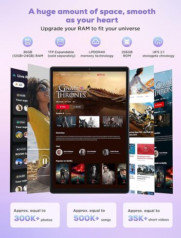 تابلت 2025 10.4 بوصة أندرويد 15 مع لوحة مفاتيح وماوس: 2K IPS Tablette (2000x1200)، 36 جيجابايت + 256 جيجابايت (1 تيرابايت TF)، 5G/2.4G Dual WiFi، 8-Core 1.6 جيجا هرتز، 8000 مللي أمبير، 8+13 ميجابكسل، Widevine L1- أسود in Saudi Arabia