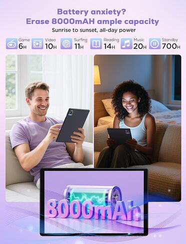 تابلت 2025 10.4 بوصة أندرويد 15 مع لوحة مفاتيح وماوس: 2K IPS Tablette (2000x1200)، 36 جيجابايت + 256 جيجابايت (1 تيرابايت TF)، 5G/2.4G Dual WiFi، 8-Core 1.6 جيجا هرتز، 8000 مللي أمبير، 8+13 ميجابكسل، Widevine L1- أسود in Saudi Arabia