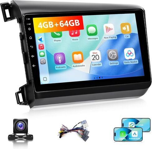 ستيريو أندرويد 13 لسيارة هوندا سيفيك 2012 2013 2014 2015 مع Apple CarPlay Android Auto | شاشة لمس IPS مقاس 9 بوصات لسيارة Honda Civic وحدة رأس راديو GPS، WiFi، DSP HiFi، كاميرا، SWC، CANBUS، 4G+64G in Kuwait