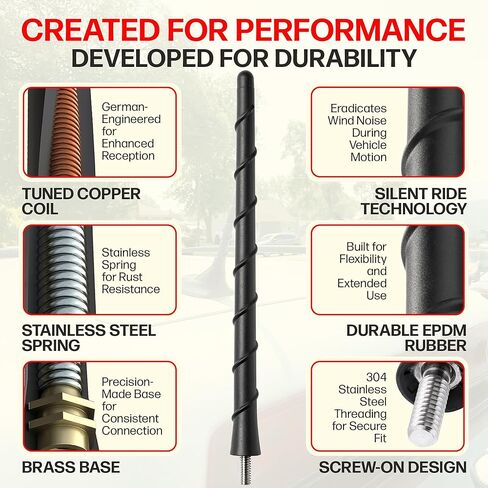 Antenna fits Ford F-350 | F450 (2017-2026) 8 Inch Short Rubber Antenna - USA Threading - Carwash Proof - Internal Copper Coil in Kuwait