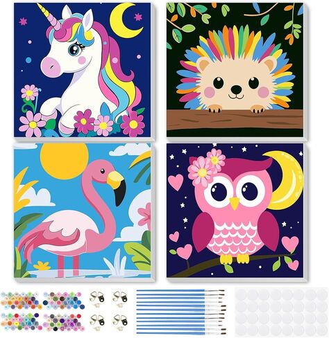 MEIYUDA Framed 4Pack Christmas Paint by Number Kit for Kids, Santa Claus Paint by Numbers for Kids Age 4-8-12, Children DIY Acrylic Oil Painting for Home Wall Decor Gift 8x8in in Saudi Arabia