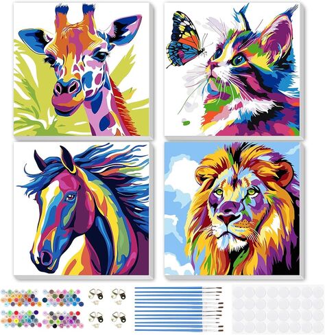 MEIYUDA Framed 4Pack Christmas Paint by Number Kit for Kids, Santa Claus Paint by Numbers for Kids Age 4-8-12, Children DIY Acrylic Oil Painting for Home Wall Decor Gift 8x8in in Saudi Arabia