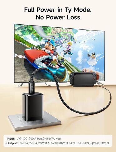 شاحن JSAUX 60 واط USB C لجهاز Nintendo Switch 2 يدعم وضع التلفزيون، شاحن GaN محمول مع كابل 6.6 قدم، شحن سريع متوافق مع Nintendo Switch/ROG Xbox Ally/Steam Deck/ROG Ally/iPhone 17 in Kuwait