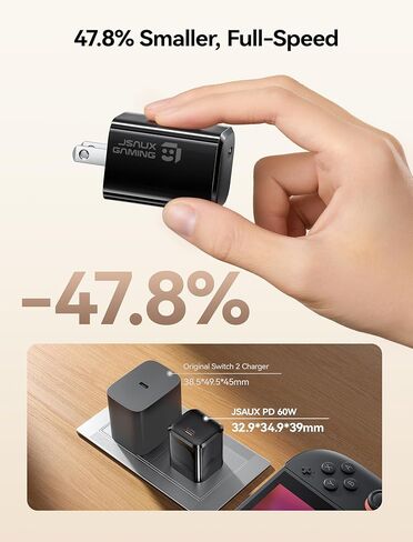شاحن JSAUX 60 واط USB C لجهاز Nintendo Switch 2 يدعم وضع التلفزيون، شاحن GaN محمول مع كابل 6.6 قدم، شحن سريع متوافق مع Nintendo Switch/ROG Xbox Ally/Steam Deck/ROG Ally/iPhone 17 in Kuwait