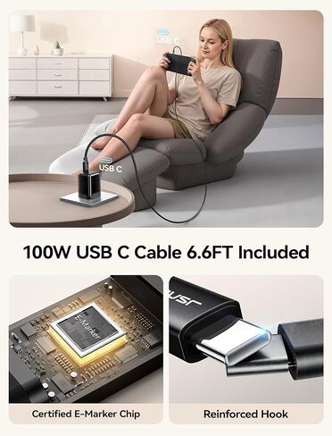 شاحن JSAUX 60 واط USB C لجهاز Nintendo Switch 2 يدعم وضع التلفزيون، شاحن GaN محمول مع كابل 6.6 قدم، شحن سريع متوافق مع Nintendo Switch/ROG Xbox Ally/Steam Deck/ROG Ally/iPhone 17 in Kuwait