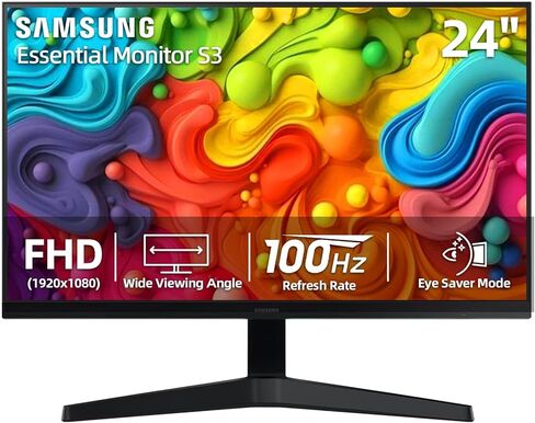 شاشة Samsung S24 بوصة IPS FHD (1920x1080)، معدل تحديث 100 هرتز، 5 مللي ثانية، AMD FreeSync، تصميم مريح، العناية بالعين، خالية من الوميض، وضع الألعاب، HDMI وVGA، تعديل الإمالة، أسود in Kuwait
