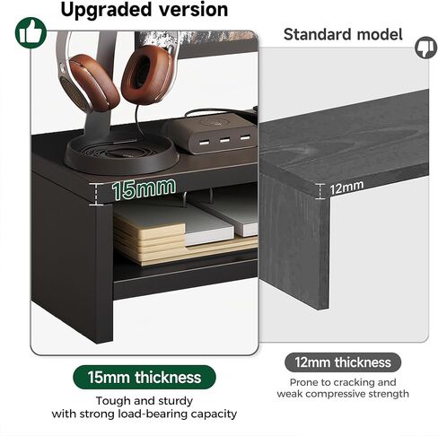Computer Shelf for Desk, Wooden Monitor Stand Riser, 2-Tier Desk Shelf, Wood Office Desk Storage Organizer for Laptop, Computer, Black, 15.7 Inch in Saudi Arabia