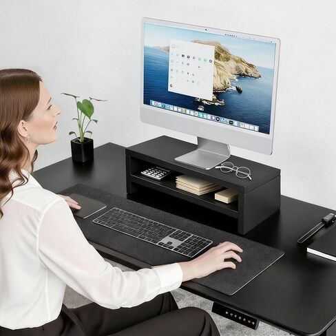 Computer Shelf for Desk, Wooden Monitor Stand Riser, 2-Tier Desk Shelf, Wood Office Desk Storage Organizer for Laptop, Computer, Black, 15.7 Inch in Saudi Arabia